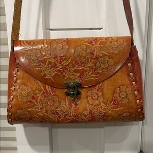 Vintage leather hand tooled and painted never used crossbody purse